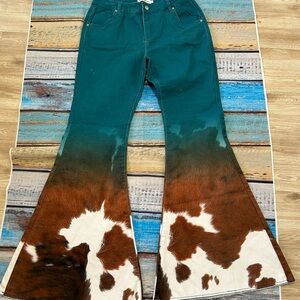 Teal and Brown Flare Jeans